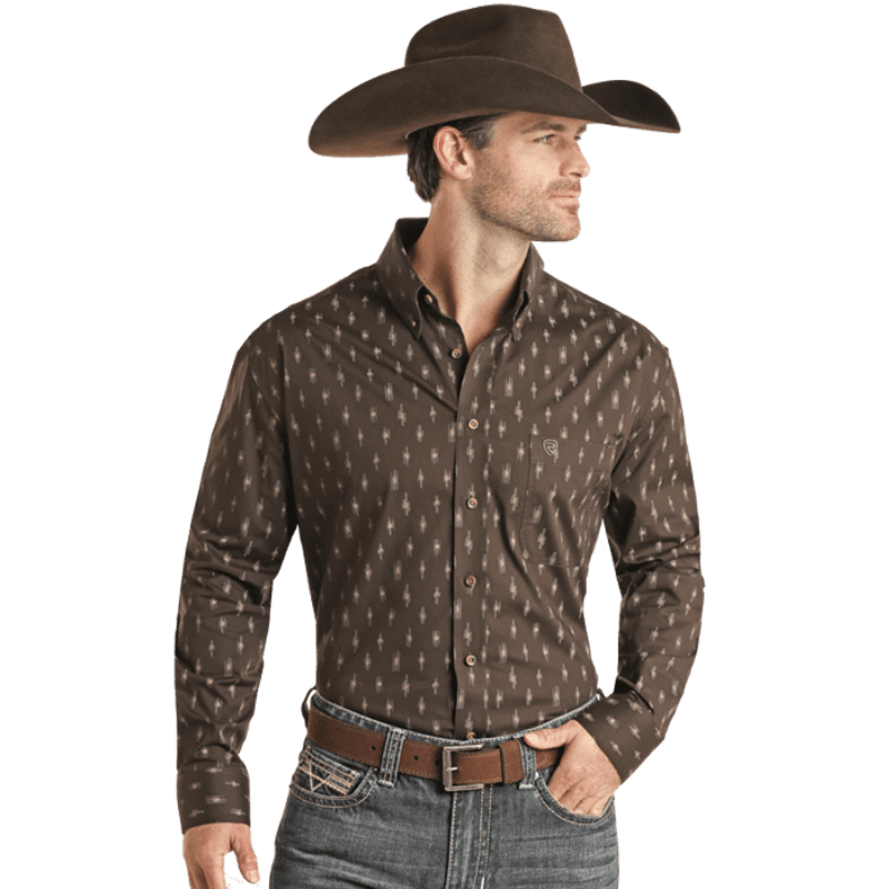 PANHANDLE SLIM Shirts Rock & Roll Denim Men's Regular Fit Geo Print Long Sleeve Button Down Shirt BMB2S02172