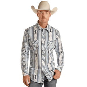 PANHANDLE SLIM Shirts Rock & Roll Denim Men's Slim Fit Aztec Print Long Sleeve Western Snap Shirt BMN2S02158