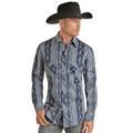 PANHANDLE SLIM Shirts Rock & Roll Denim Men's Slim Fit Blue Aztec print Long Sleeve Western Snap Shirt BMN2S02517