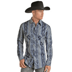 PANHANDLE SLIM Shirts Rock & Roll Denim Men's Slim Fit Blue Aztec print Long Sleeve Western Snap Shirt BMN2S02517