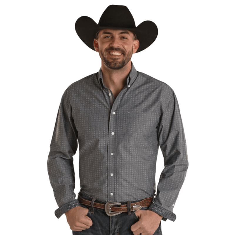 PANHANDLE SLIM Shirts Rock & Roll Denim Men's Slim Fit Dobby Long Sleeve Western Snap Shirt RMB2S03065