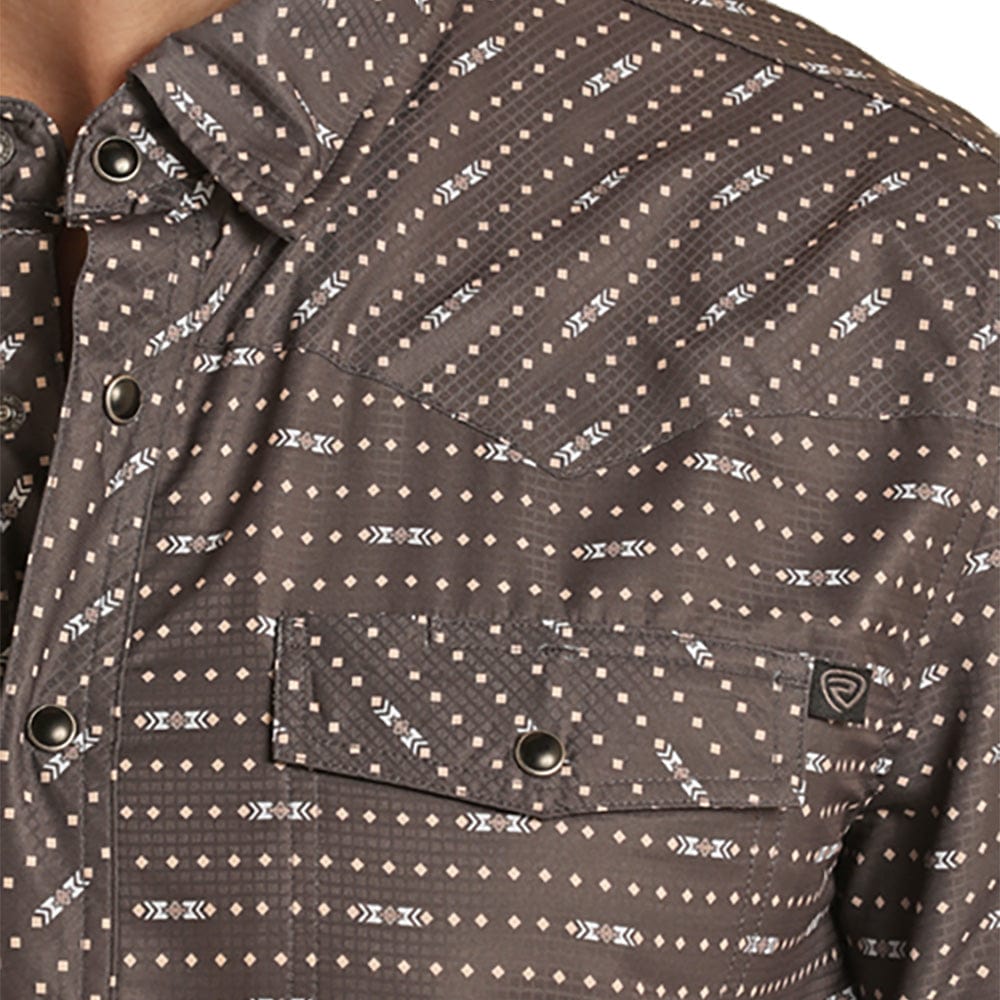 rock.and.roll.もん様 Rock & Roll Denim Men's Tek Western Geo Print Long Sleeve Western
