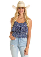 PANHANDLE SLIM Shirts Rock & Roll Denim Women's Blue Horse Print Tank Top BW20T06300