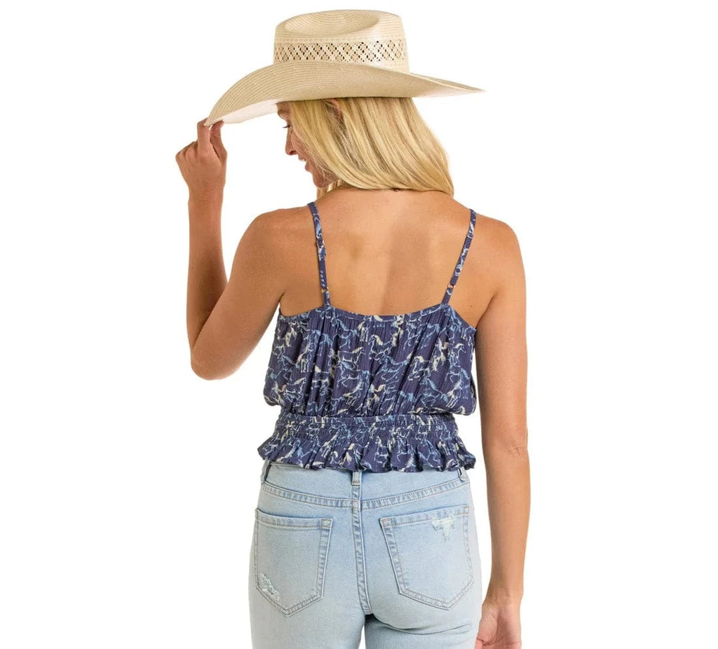 PANHANDLE SLIM Shirts Rock & Roll Denim Women's Blue Horse Print Tank Top BW20T06300