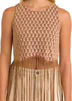 PANHANDLE SLIM Shirts Rock & Roll Denim Women's Brown Boot Print Fringe Top BW20T06310