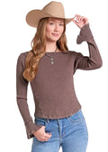 PANHANDLE SLIM Shirts Rock & Roll Denim Women's Brown Ribbed Knit Top BW22T09373