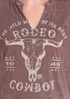 PANHANDLE SLIM Shirts Rock & Roll Denim Women's Brown Studded Oversized Graphic T-Shirt BW21T09729