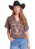 PANHANDLE SLIM Shirts Rock & Roll Denim Women's Brown Studded Oversized Graphic T-Shirt BW21T09729