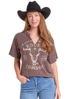 PANHANDLE SLIM Shirts Rock & Roll Denim Women's Brown Studded Oversized Graphic T-Shirt BW21T09729