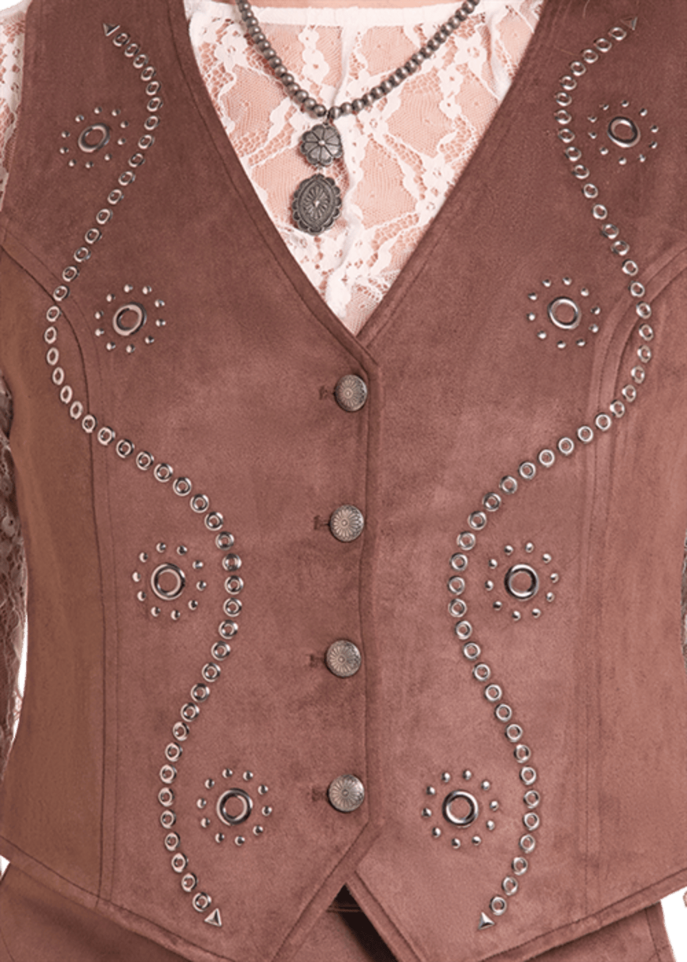 PANHANDLE SLIM Shirts Rock & Roll Denim Women's Java Studded Microsuede Vest BW98T09419