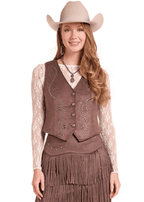 PANHANDLE SLIM Shirts Rock & Roll Denim Women's Java Studded Microsuede Vest BW98T09419