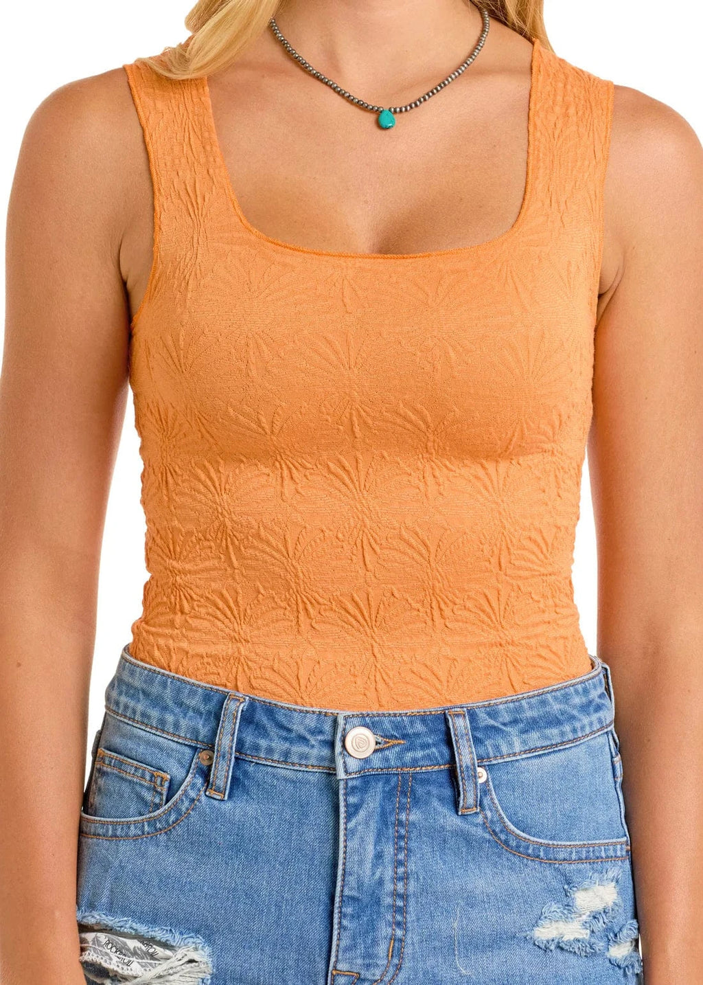 PANHANDLE SLIM Shirts Rock & Roll Denim Women's Orange Floral Knit Tank BW20T05881-93