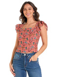 PANHANDLE SLIM Shirts Rock & Roll Denim Women's Pink Western Flutter Sleeve Blouse BW50T06274