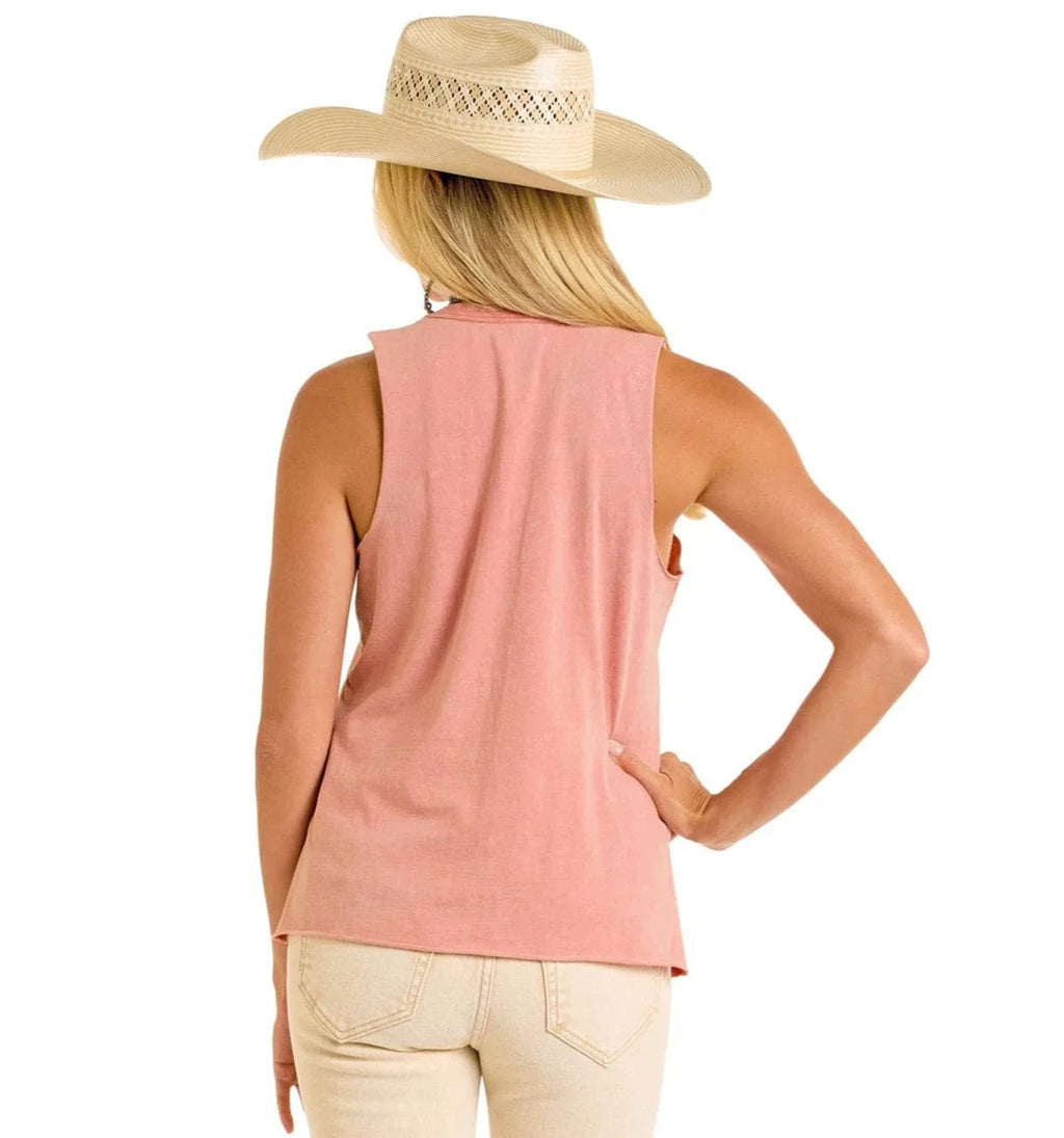 PANHANDLE SLIM Shirts Rock & Roll Denim Women's Pink Yee Haw Graphic Tank BW20T06448