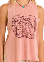 PANHANDLE SLIM Shirts Rock & Roll Denim Women's Pink Yee Haw Graphic Tank BW20T06448