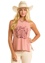PANHANDLE SLIM Shirts Rock & Roll Denim Women's Pink Yee Haw Graphic Tank BW20T06448
