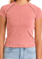 PANHANDLE SLIM Shirts Rock & Roll Denim Women's Rose Studded Seam T-Shirt BW21T06272