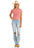 PANHANDLE SLIM Shirts Rock & Roll Denim Women's Rose Studded Seam T-Shirt BW21T06272