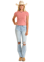 PANHANDLE SLIM Shirts Rock & Roll Denim Women's Rose Studded Seam T-Shirt BW21T06272