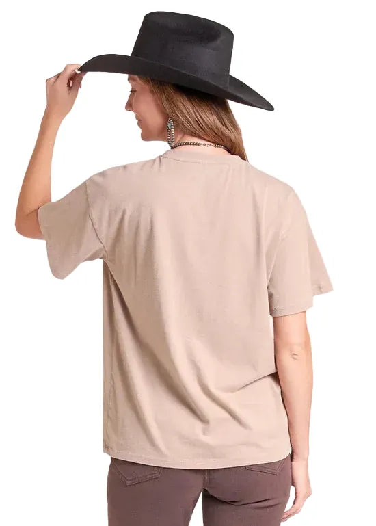 PANHANDLE SLIM Shirts Rock & Roll Denim Women's Taupe Saddle Up Oversized Graphic T-Shirt BW21T09731