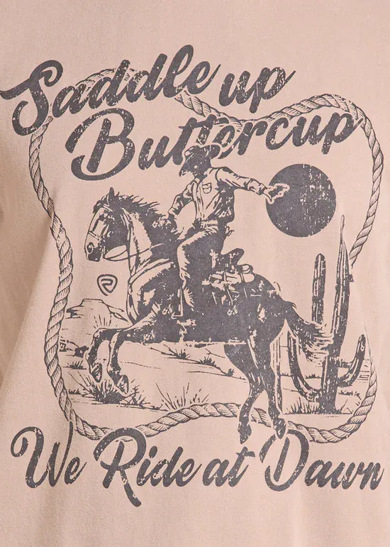 PANHANDLE SLIM Shirts Rock & Roll Denim Women's Taupe Saddle Up Oversized Graphic T-Shirt BW21T09731