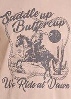 PANHANDLE SLIM Shirts Rock & Roll Denim Women's Taupe Saddle Up Oversized Graphic T-Shirt BW21T09731