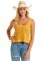 PANHANDLE SLIM Shirts Rock & Roll Denim Women's Yellow Loose Knit Tank BW20T06269