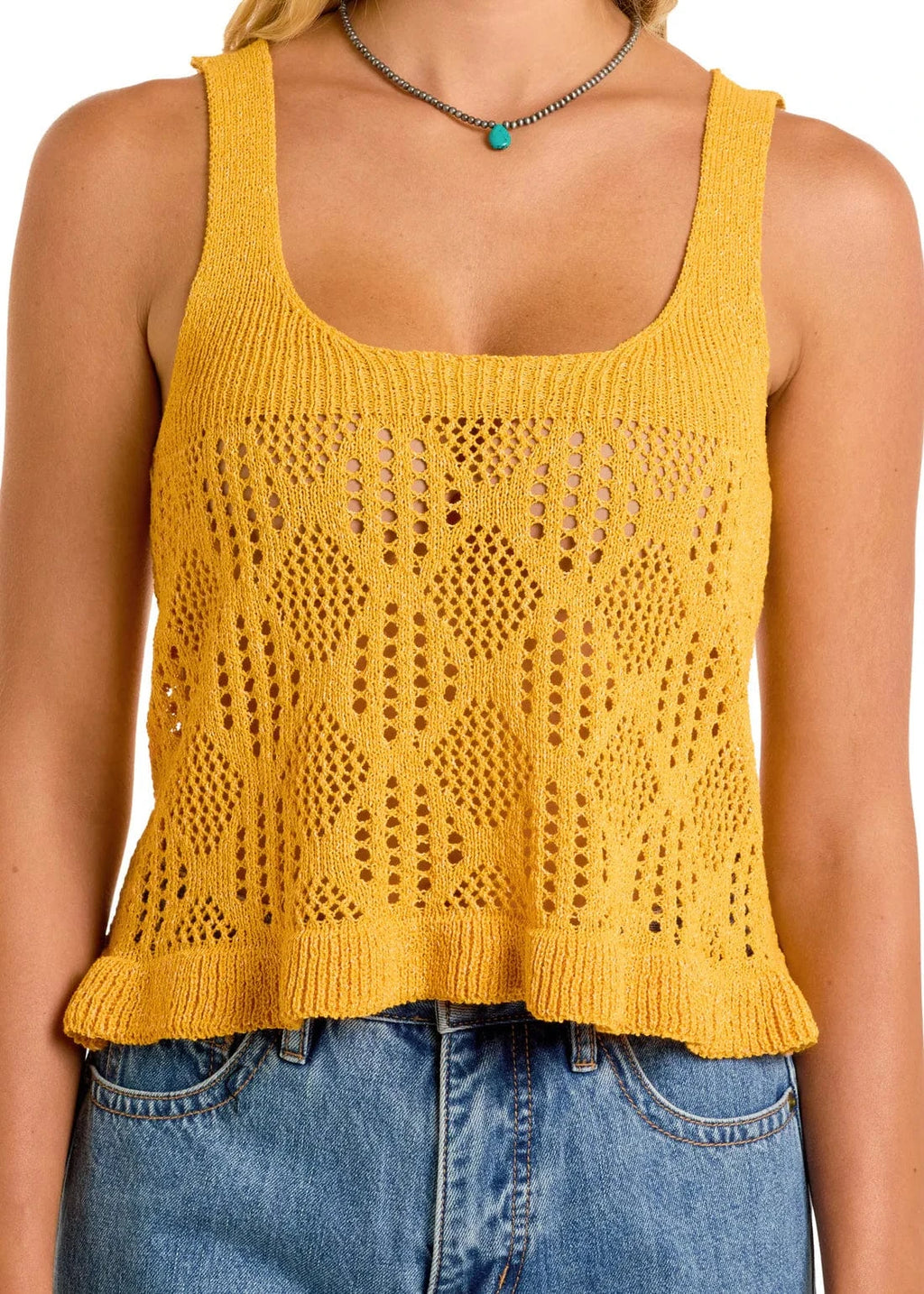 PANHANDLE SLIM Shirts Rock & Roll Denim Women's Yellow Loose Knit Tank BW20T06269