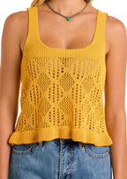 PANHANDLE SLIM Shirts Rock & Roll Denim Women's Yellow Loose Knit Tank BW20T06269
