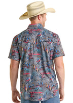 PANHANDLE SLIM Shirts Rock & Roll Men's Charcoal Tek Western Surfing Cowboy Short Sleeve Shirt BMN3S08692
