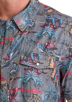 PANHANDLE SLIM Shirts Rock & Roll Men's Charcoal Tek Western Surfing Cowboy Short Sleeve Shirt BMN3S08692