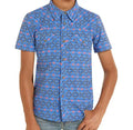 PANHANDLE SLIM Shirts Rock & Roll Men's Tek Mesh Blue Geo Print Short Sleeve Button Up Shirt BMN3S08694