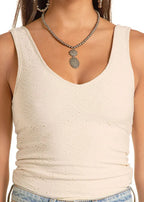 PANHANDLE SLIM Shirts Rock & Roll Natural White Eyelet Knit Tank Top BW20T08807