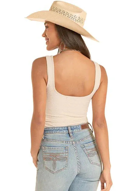 PANHANDLE SLIM Shirts Rock & Roll Natural White Eyelet Knit Tank Top BW20T08807