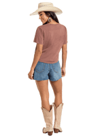 PANHANDLE SLIM Shirts Rock & Roll Women's Brown Cowhide Star Graphic Tee BW21T06313