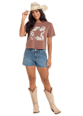 PANHANDLE SLIM Shirts Rock & Roll Women's Brown Cowhide Star Graphic Tee BW21T06313