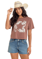 PANHANDLE SLIM Shirts Rock & Roll Women's Brown Cowhide Star Graphic Tee BW21T06313