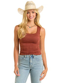 PANHANDLE SLIM Shirts Rock & Roll Women's Brown Floral Knit Tank BW20T05881