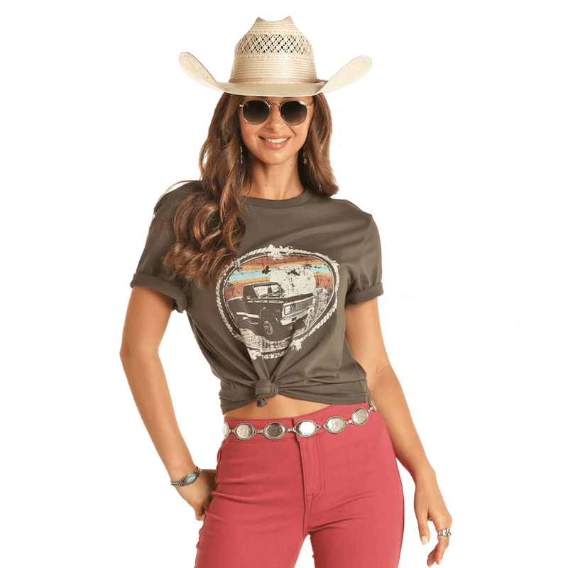 Panhandle Slim Shirts Rock & Roll Women's Charcoal Short Sleeve Graphic Tee RRUT21R1C0