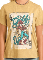PANHANDLE SLIM Shirts Rock & Roll Women's Khaki Giddy Up Graphic Tee Shirt BW21T06451