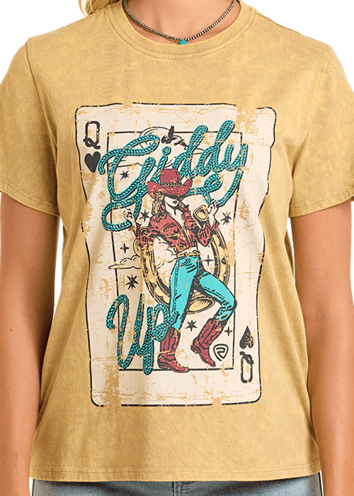 PANHANDLE SLIM Shirts Rock & Roll Women's Khaki Giddy Up Graphic Tee Shirt BW21T06451
