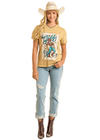 PANHANDLE SLIM Shirts Rock & Roll Women's Khaki Giddy Up Graphic Tee Shirt BW21T06451