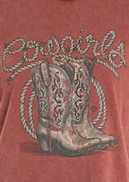 PANHANDLE SLIM Shirts Rock & Roll Women's Rust Roping Cowgirls Graphic T-Shirt BW21T08886