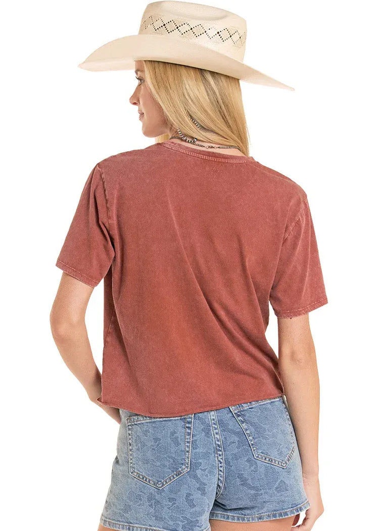 PANHANDLE SLIM Shirts Rock & Roll Women's Rust Roping Cowgirls Graphic T-Shirt BW21T08886