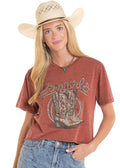 PANHANDLE SLIM Shirts Rock & Roll Women's Rust Roping Cowgirls Graphic T-Shirt BW21T08886