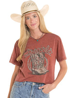 PANHANDLE SLIM Shirts Rock & Roll Women's Rust Roping Cowgirls Graphic T-Shirt BW21T08886