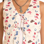 PANHANDLE SLIM Vest Rock & Roll Denim Women's American Print Vest BW98T08784