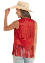 PANHANDLE SLIM Vest Rock & Roll Women's Red Studs And Stars Fringe Vest BW98C08787