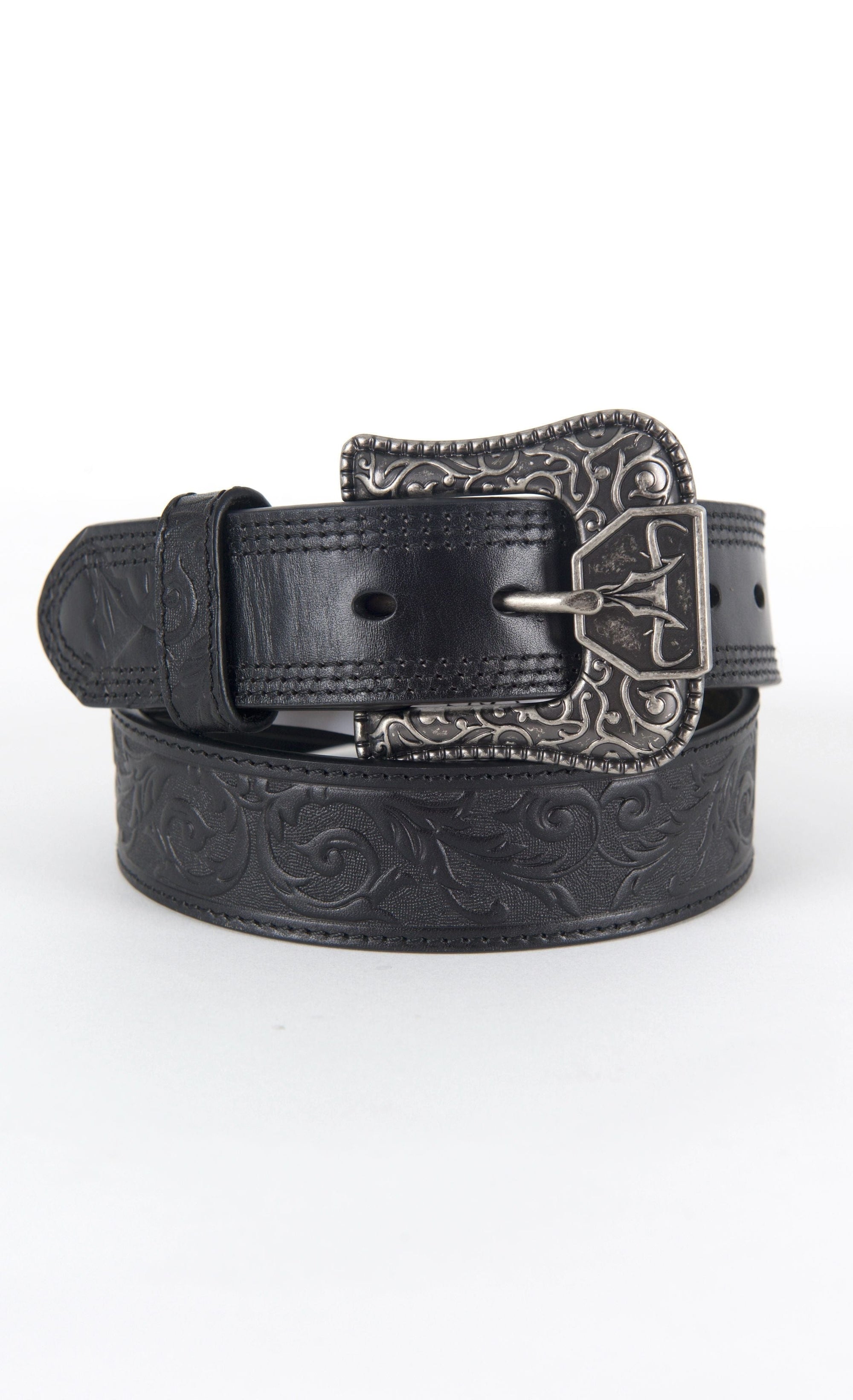 Platini Fashion Belts Mens Genuine Leather 3D Embossed Belt - Black
