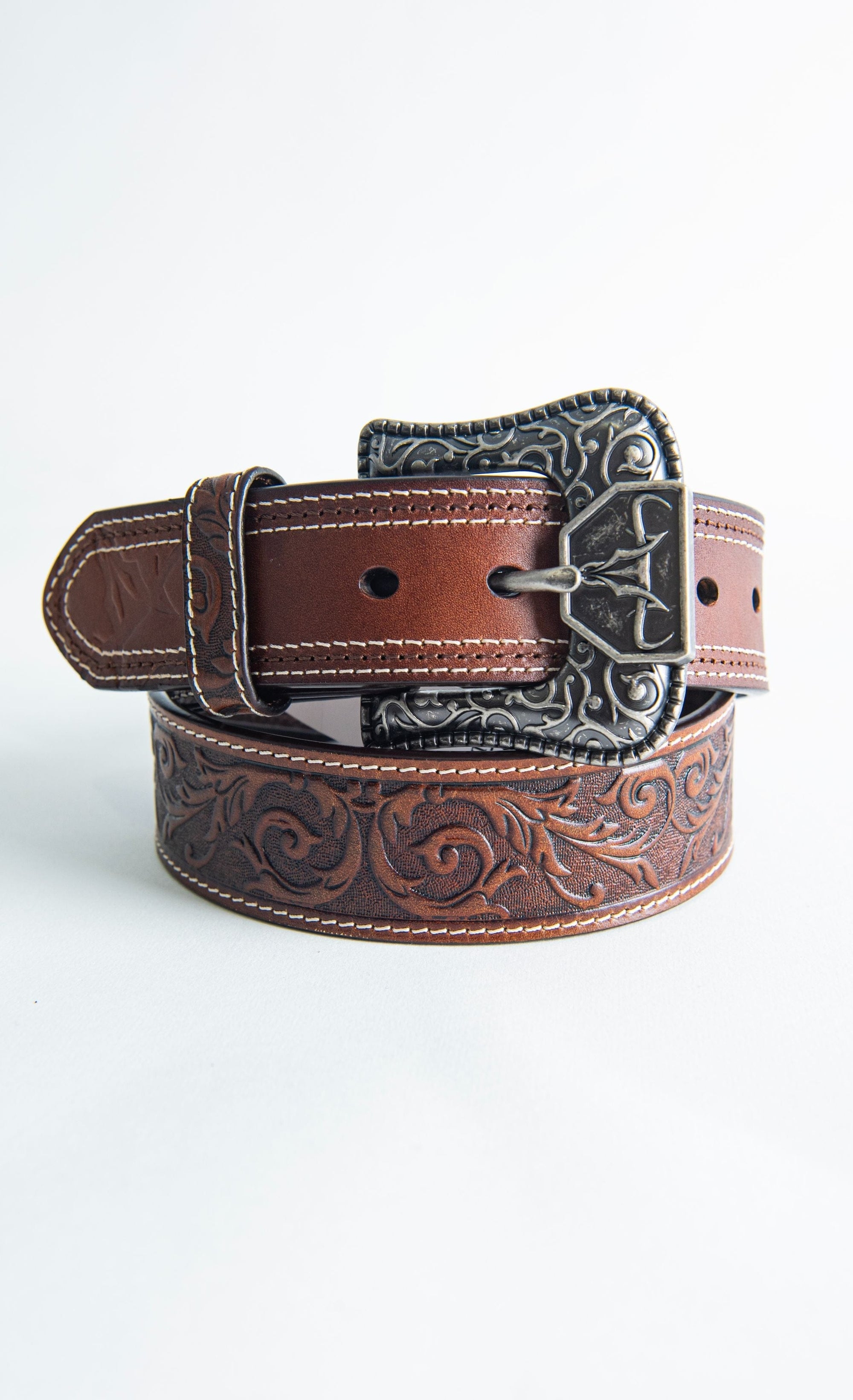 Platini Fashion Belts Mens Genuine Leather 3D Embossed Belt - Brown